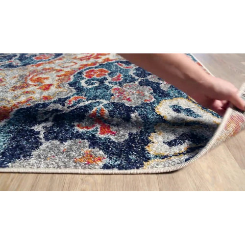 Langley Street Adeliza Floral Area Rug in Blue/Burnt & Reviews Wayfair